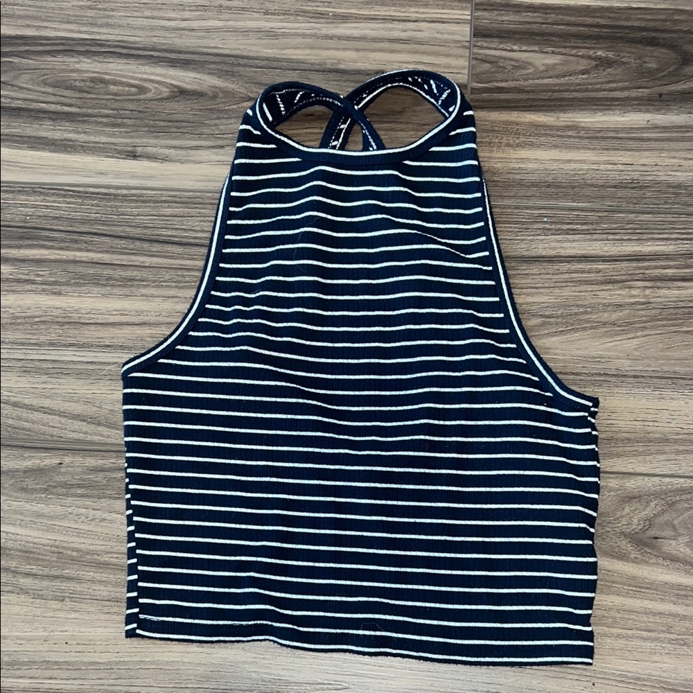 Hollister Navy and White Striped Crop Tank
